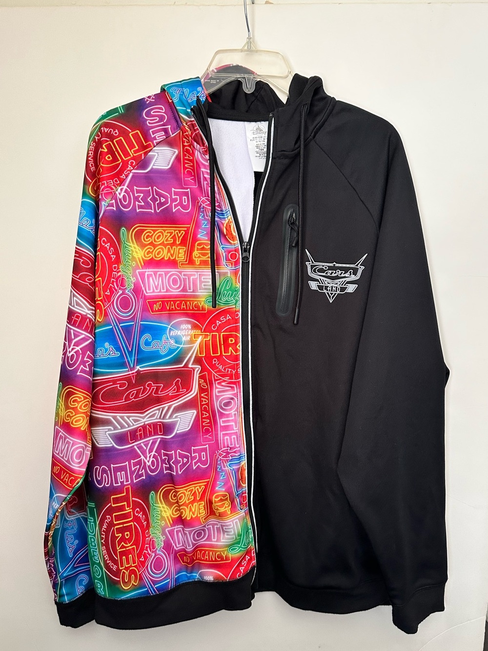 Disney Cars Land Black Neon Light Full Zip  Hoodie Jacket ~Mens L